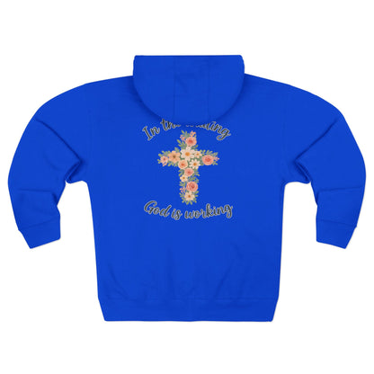 God is Working Hoodie, Floral Cross Zip Hoodie, Inspirational Hoodie, Faith-Based Gifts